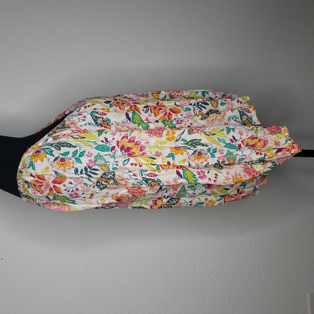 Old Navy Womens Babydoll Tropical Print Blouse Top Size L Travel Bohemian Vacay - Picture 6 of 16